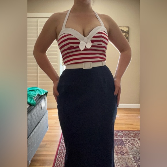 Pinup Couture 1950s Pinup Girl Fitted Wiggle Sailor Dress - vintage inspired - Picture 7 of 16